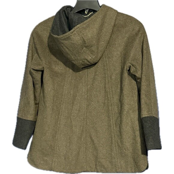 Ellen Tracy Petite Hooded Coat Wool Blend Army Green Pockets Women's Size 4P - Picture 2 of 5